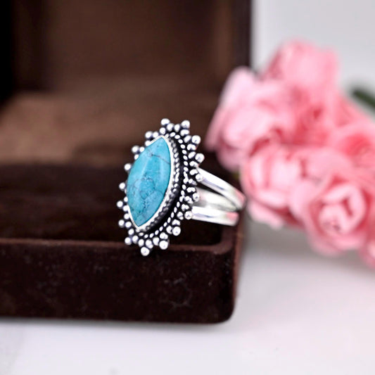 Turquoise Ring, 925 Silver Ring, Handmade Ring, Statement Rings, Gemstone Ring, Turquoise Jewelry, Boho Ring, Silver Band,  Gift For Her