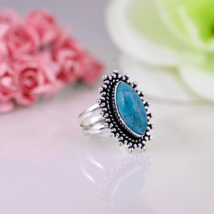 Turquoise Ring, 925 Silver Ring, Handmade Ring, Statement Rings, Gemstone Ring, Turquoise Jewelry, Boho Ring, Silver Band,  Gift For Her