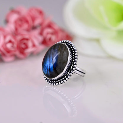 Labradorite Ring Sterling Silver, Handmade Ring, Gemstone Ring, Women Ring, Gift For Her, Promise Ring, Wedding Ring Boho Ring Women,