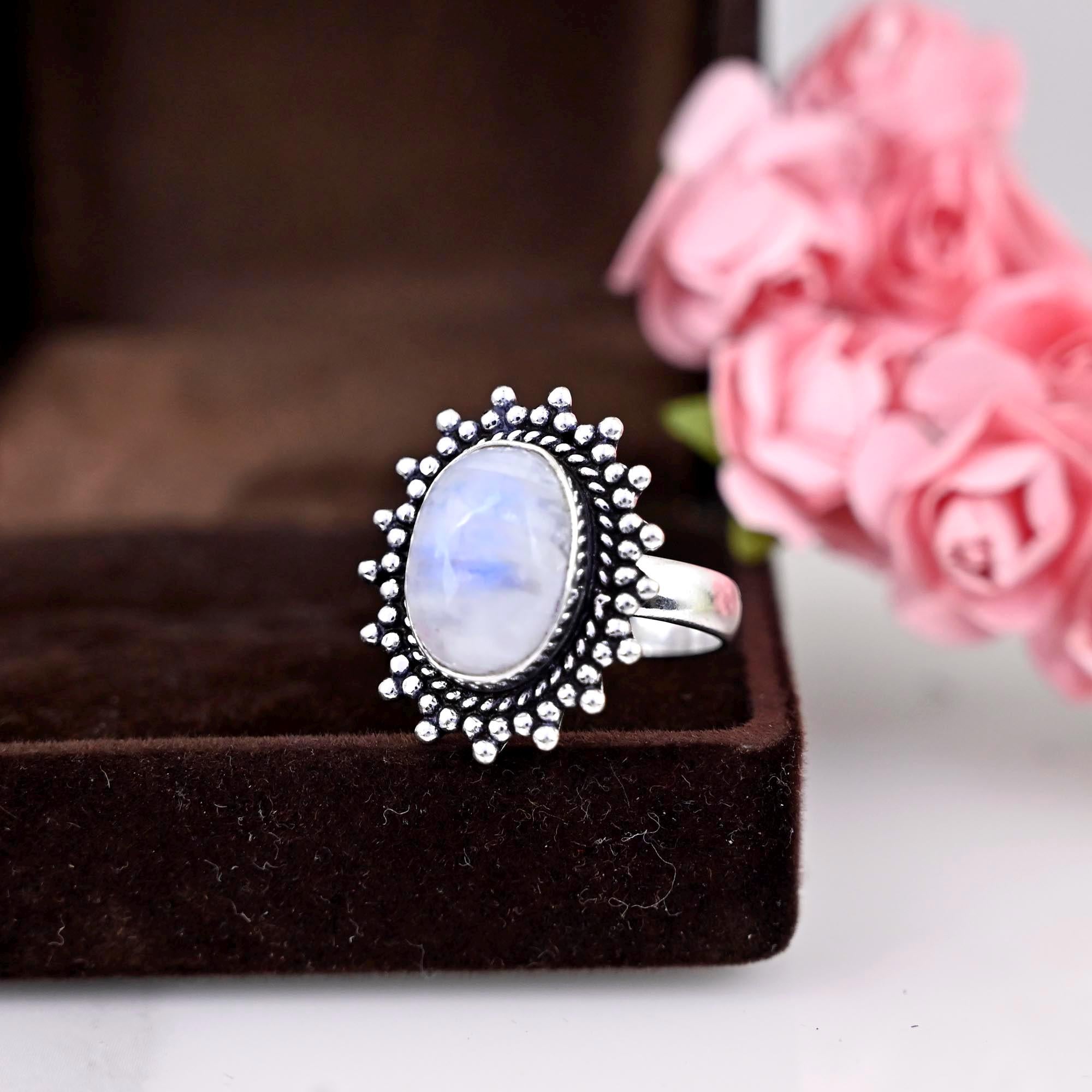 Genuine Moonstone Ring, Moonstone Silver Ring, Moonstone Ring, Moon stone Ring, Boho Ring, Rainbow Moonstone Ring, Birthday Gift For Her