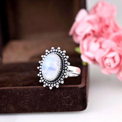 Genuine Moonstone Ring, Moonstone Silver Ring, Moonstone Ring, Moon stone Ring, Boho Ring, Rainbow Moonstone Ring, Birthday Gift For Her