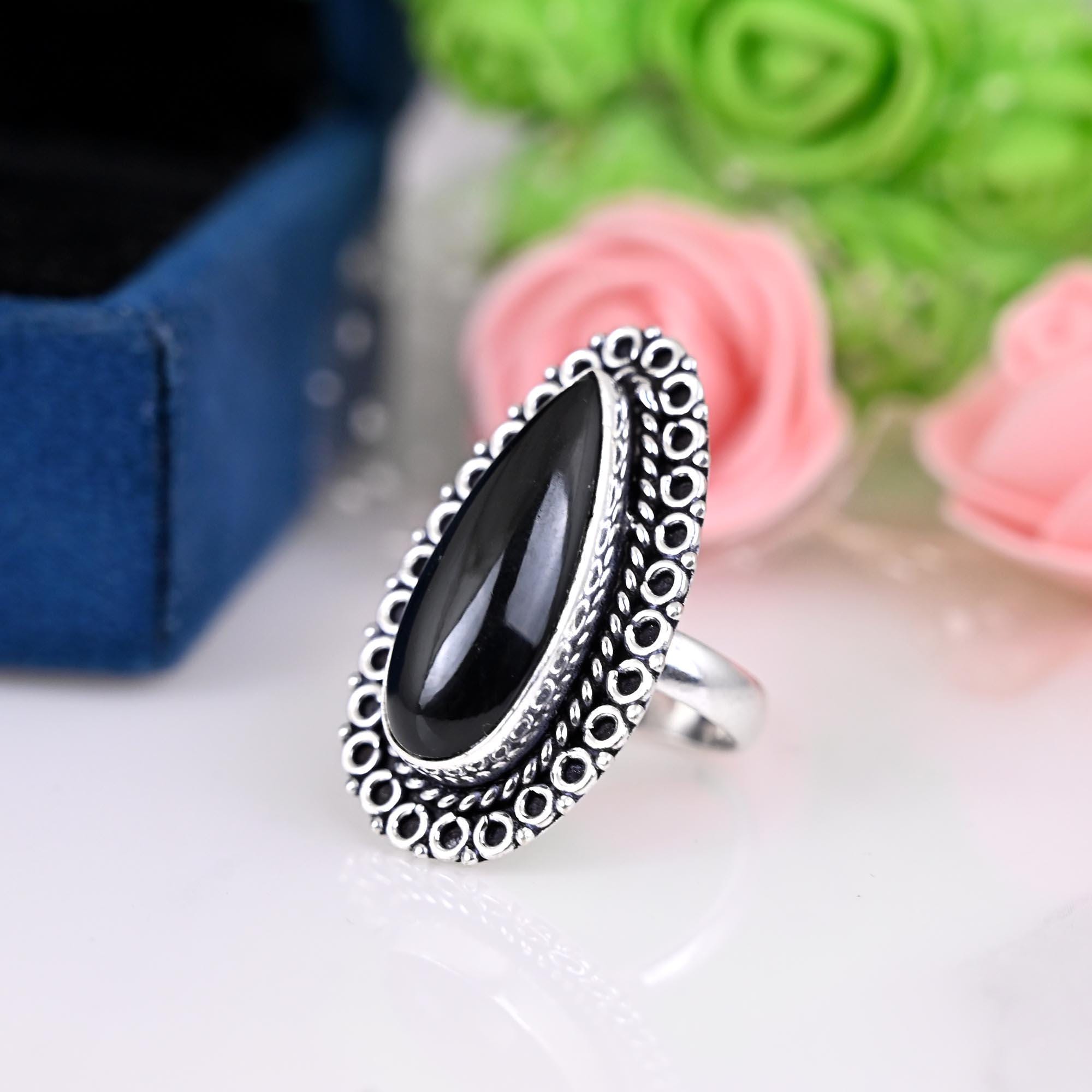 Boho Black Tourmaline Ring 925 Sterling Silver Ring Handmade Silver Jewelry Gemstone Ring Black Tourmaline Jewelry Big Gemstone Ring