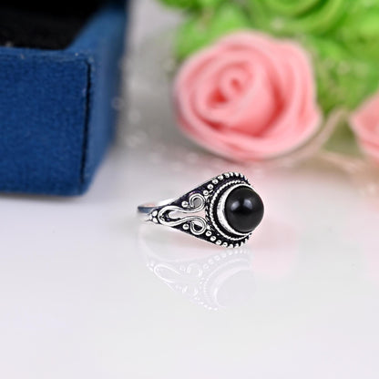 Boho black tourmaline ring, daily wear ring, statement sterling silver ring for women, bohemian jewelry, boho simple ring with  stone