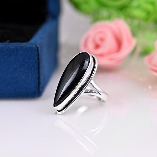 Black obsidian ring, 925 sterling silver ring, women gift ring, gemstone ring,  silver ring,  everyday ring, modern ring, minimalist ring