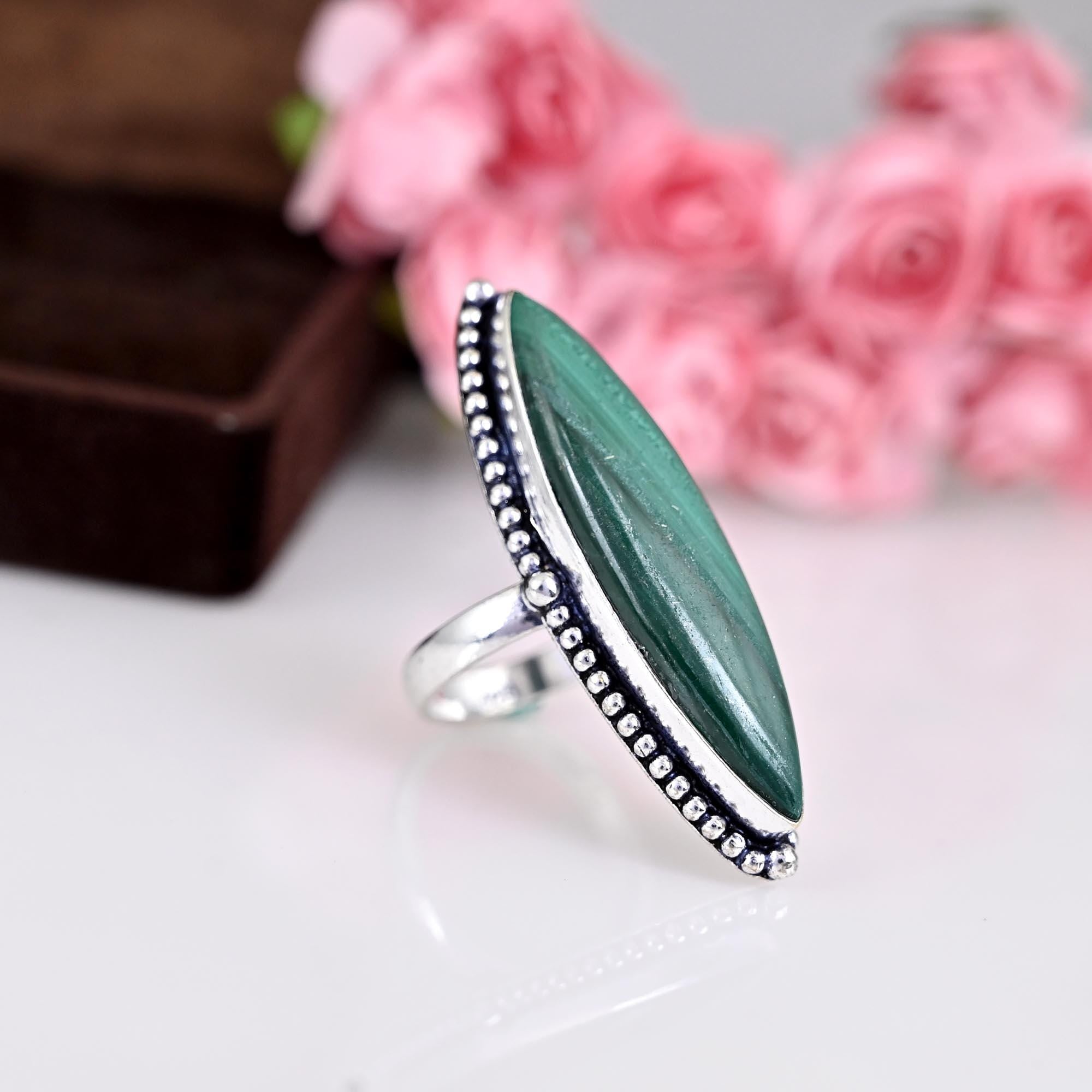 Natural Malachite Ring, Gemstone Ring, 925 Silver Ring, Daily Wear Ring, Malachite Ring, Ring For Women, Big Stone Ring, Malachite Jewelry