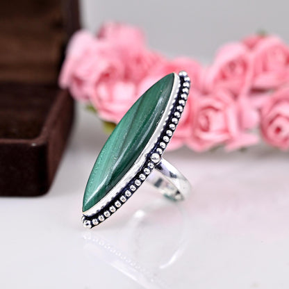 Natural Malachite Ring, Gemstone Ring, 925 Silver Ring, Daily Wear Ring, Malachite Ring, Ring For Women, Big Stone Ring, Malachite Jewelry