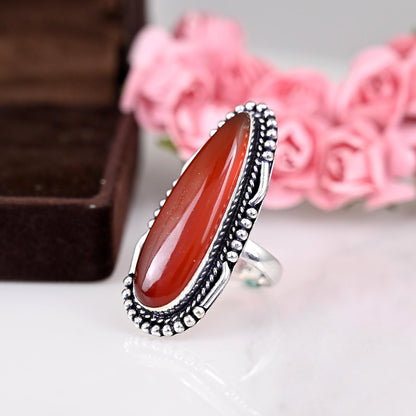 Silver Red , Gemstone Carnelian Ring, Sterling Silver Ring, Statement Ring For Women, Jewelry Gift Ring, Ring For Her, Mom Birthday gift