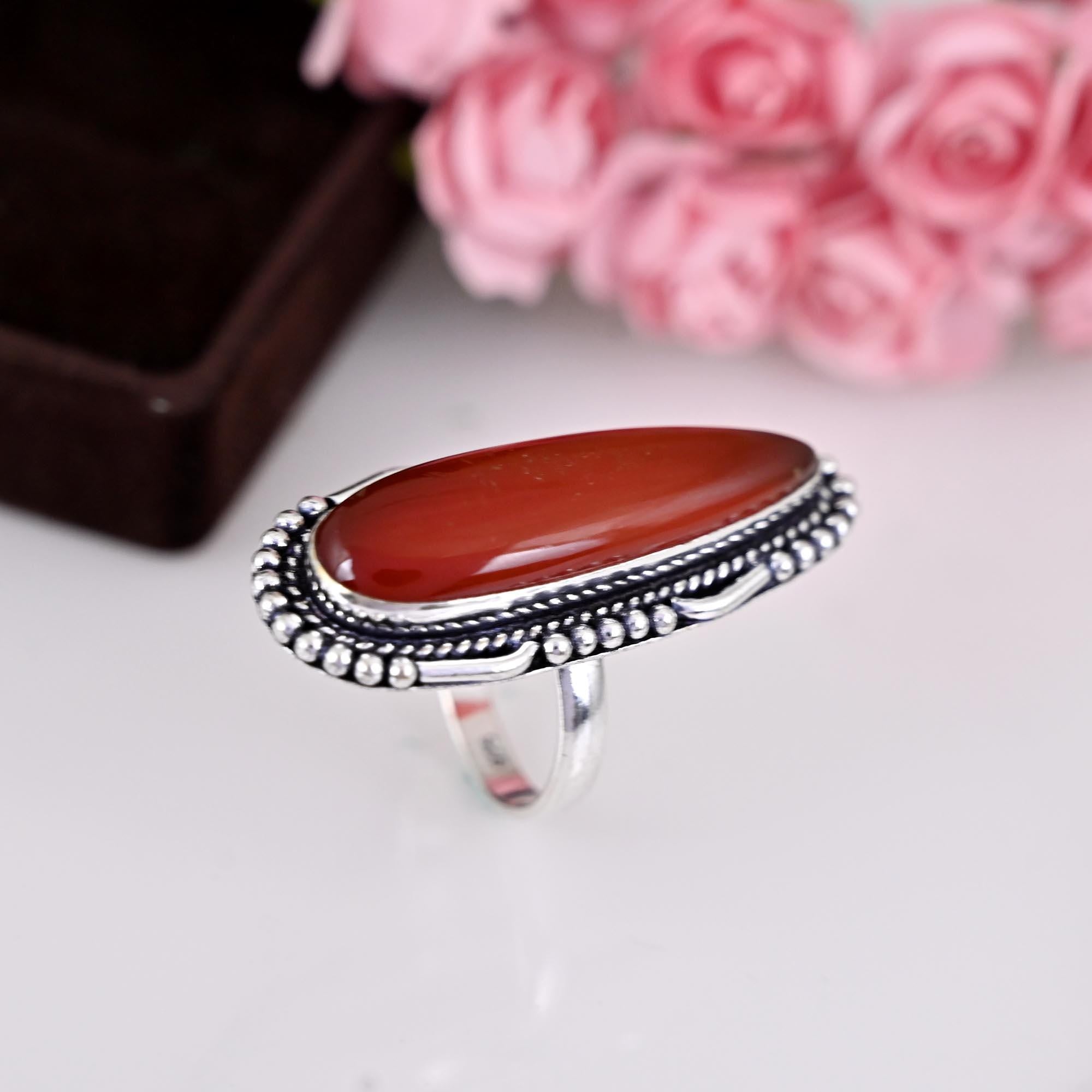 Silver Red , Gemstone Carnelian Ring, Sterling Silver Ring, Statement Ring For Women, Jewelry Gift Ring, Ring For Her, Mom Birthday gift