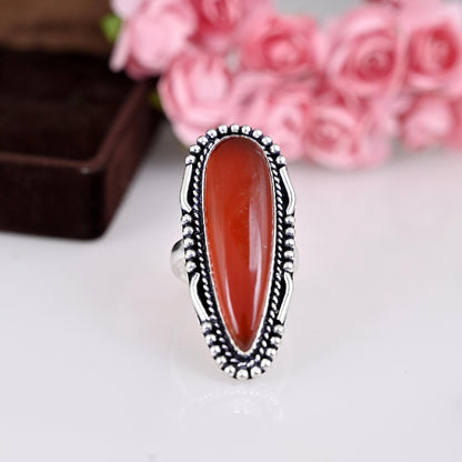 Silver Red , Gemstone Carnelian Ring, Sterling Silver Ring, Statement Ring For Women, Jewelry Gift Ring, Ring For Her, Mom Birthday gift