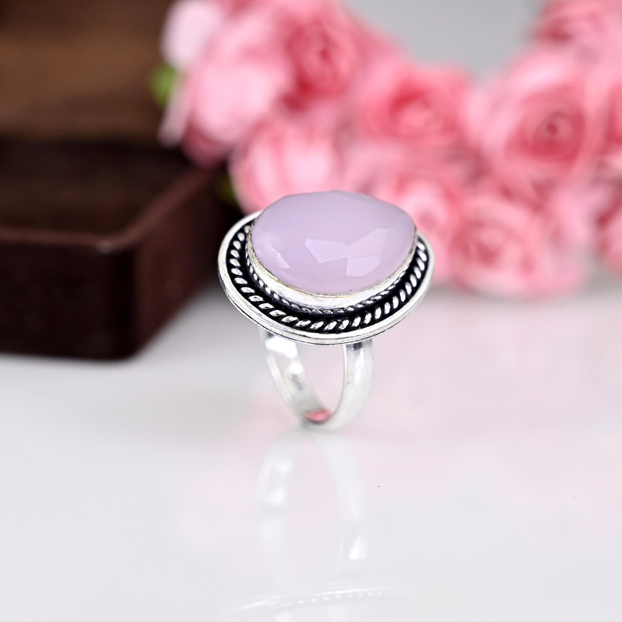 Rose Quartz Crystal Ring, Delicate Rings, Gemstone Ring, Pear Rose Quartz Ring, Blush Pink Quartz Ring, Gift For Mom, Graduation gift,