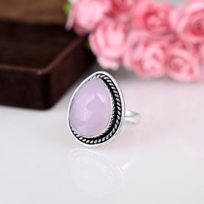 Rose Quartz Crystal Ring, Delicate Rings, Gemstone Ring, Pear Rose Quartz Ring, Blush Pink Quartz Ring, Gift For Mom, Graduation gift,