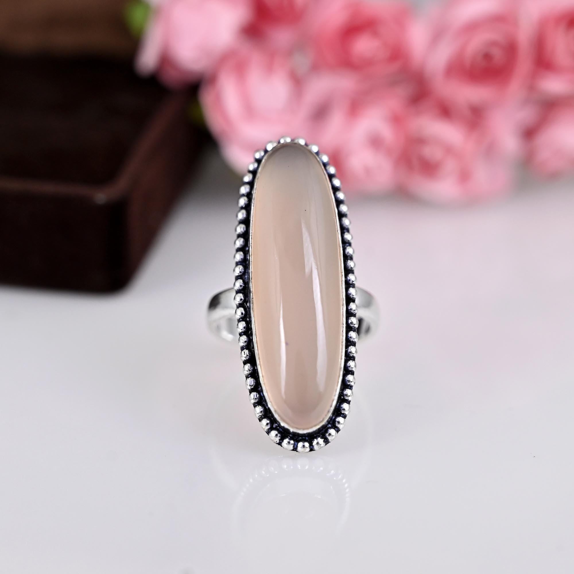 Rose Quartz Tear Drop Ring, Gemstone,  Natural, Sterling Silver 925, Boho, Dainty, Jewelry, Handmade, Beautiful,January, Birthstone