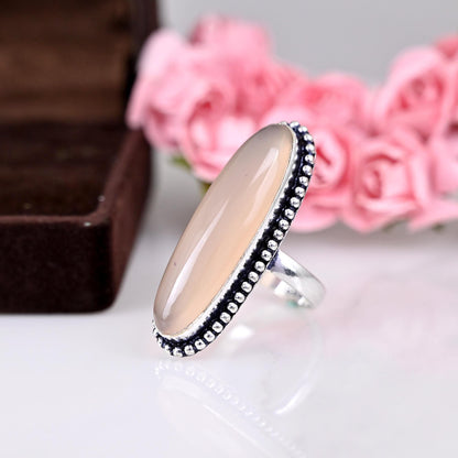 Rose Quartz Tear Drop Ring, Gemstone,  Natural, Sterling Silver 925, Boho, Dainty, Jewelry, Handmade, Beautiful,January, Birthstone