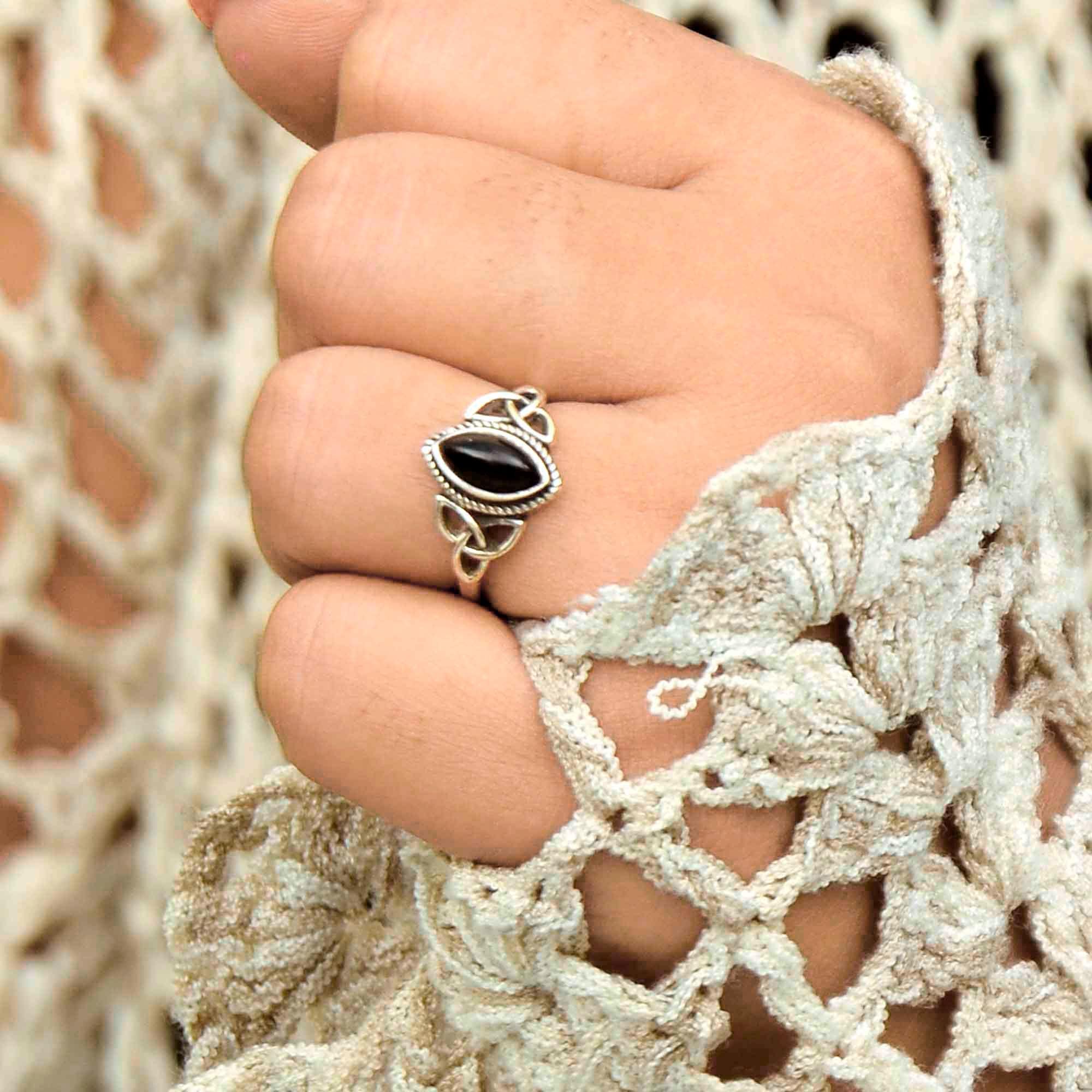 Black Obsidian Ring, Celtic Ring,925 Sterling Silver Ring, Women Gift Ring, Celtic Knot Ring, Gemstone Ring , Silver Ring, Obsidian Jewelry