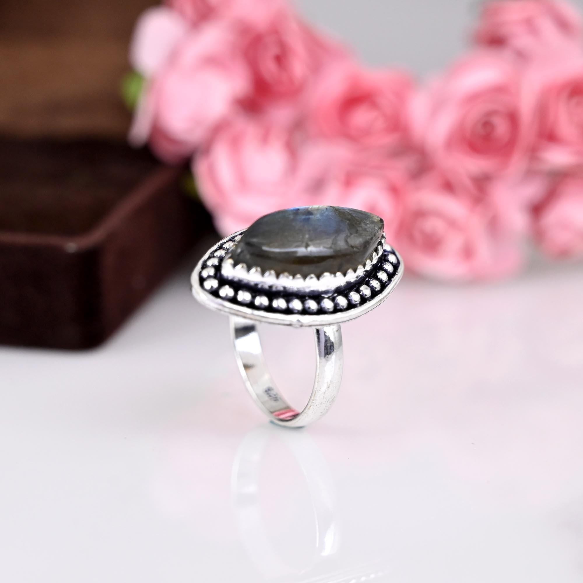 Natural Labradorite Ring, Handmade Ring, 925 Sterling Silver, Dainty Ring, Labradorite Marquise Ring, Ring For Women, Wedding Gift Ring