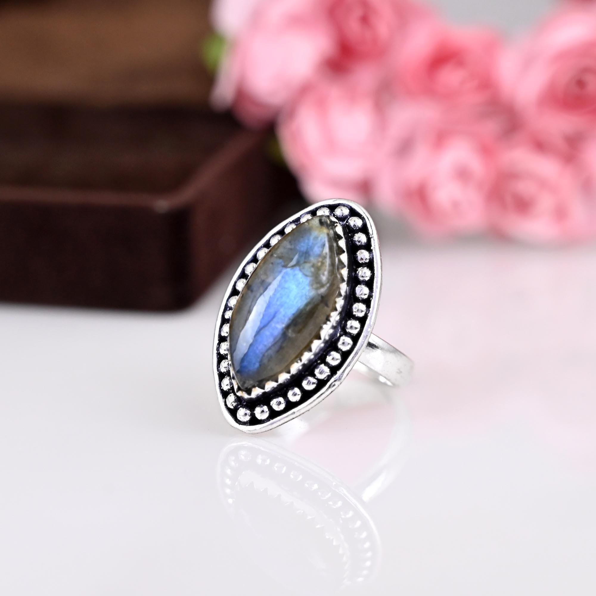 Natural Labradorite Ring, Handmade Ring, 925 Sterling Silver, Dainty Ring, Labradorite Marquise Ring, Ring For Women, Wedding Gift Ring