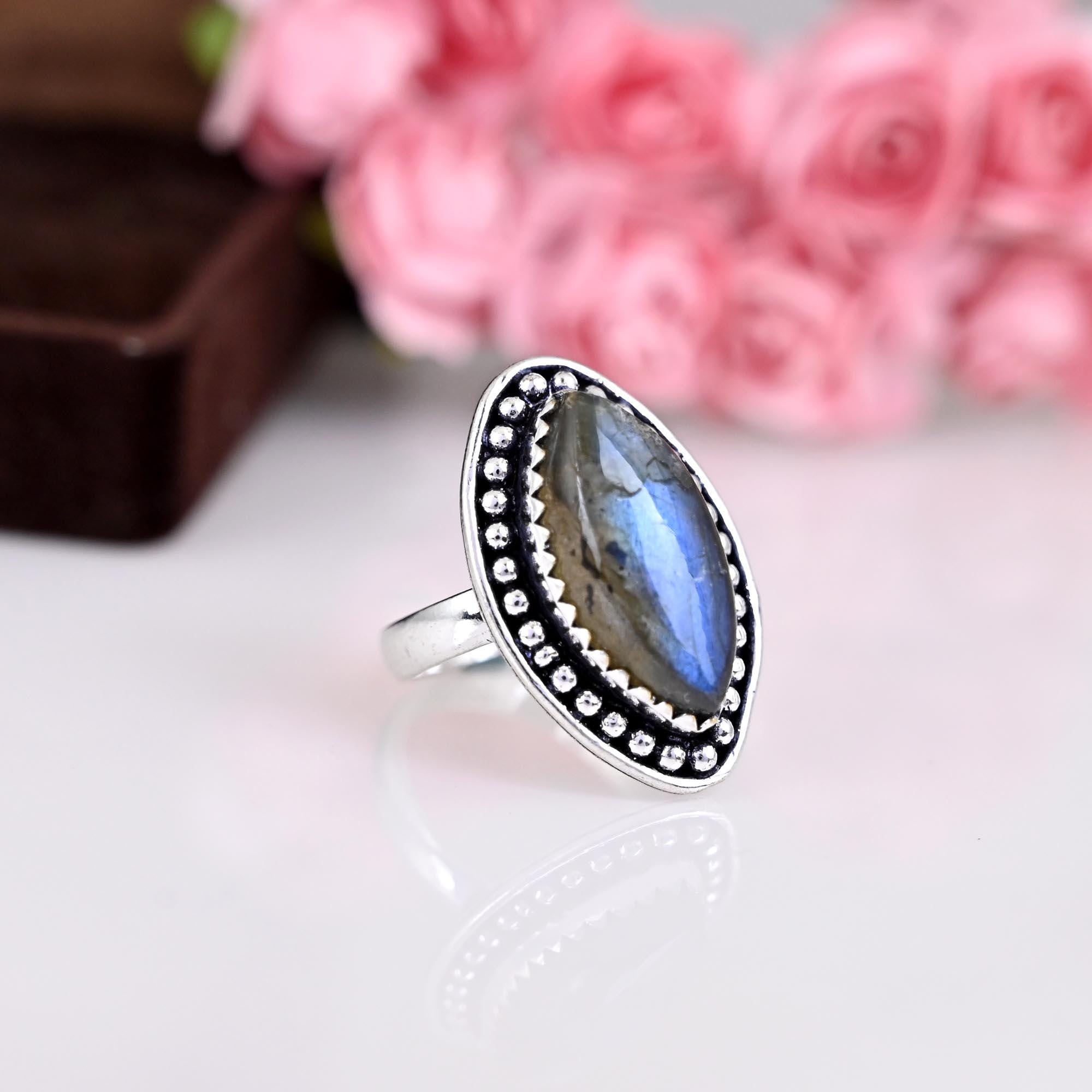 Natural Labradorite Ring, Handmade Ring, 925 Sterling Silver, Dainty Ring, Labradorite Marquise Ring, Ring For Women, Wedding Gift Ring