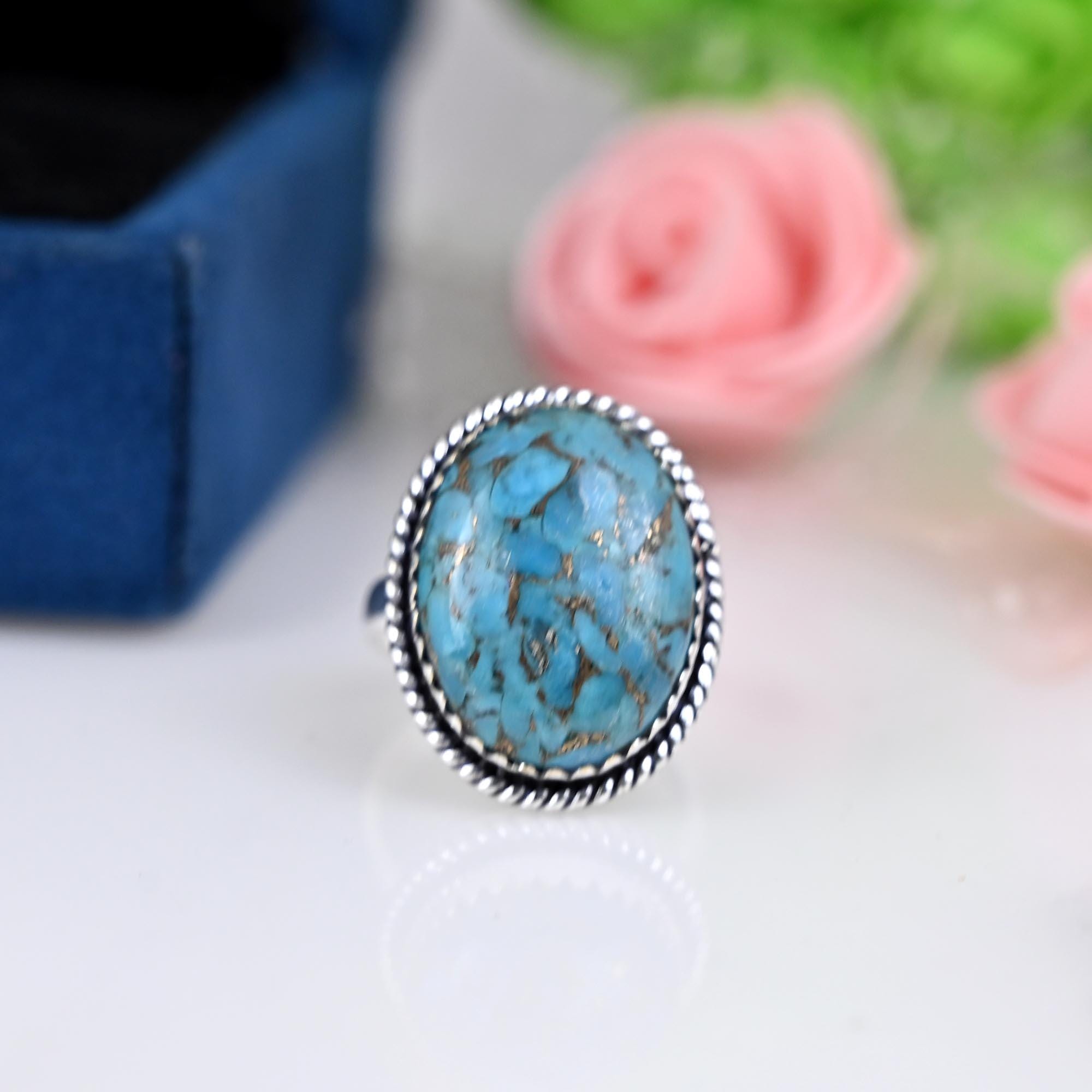 Copper Turquoise Ring, Oval Turquoise Ring, Handmade Ring, Oval Shape, Gemstone Ring, December Birthstone