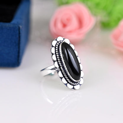 Black Onyx Ring, Large Black Onyx Ring, Black Onyx Jewelry, Gemstone Jewelry, Natural Stone, Cocktail Ring, Silver Black Onyx Ring, Gift