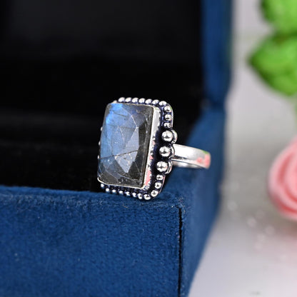 Rectangle Rainbow Labradorite Ring, Statement Ring, Handmade Ring, Natural  Labradorite,  Sterling Silver 925, Big Stone, Bohemian jewelry