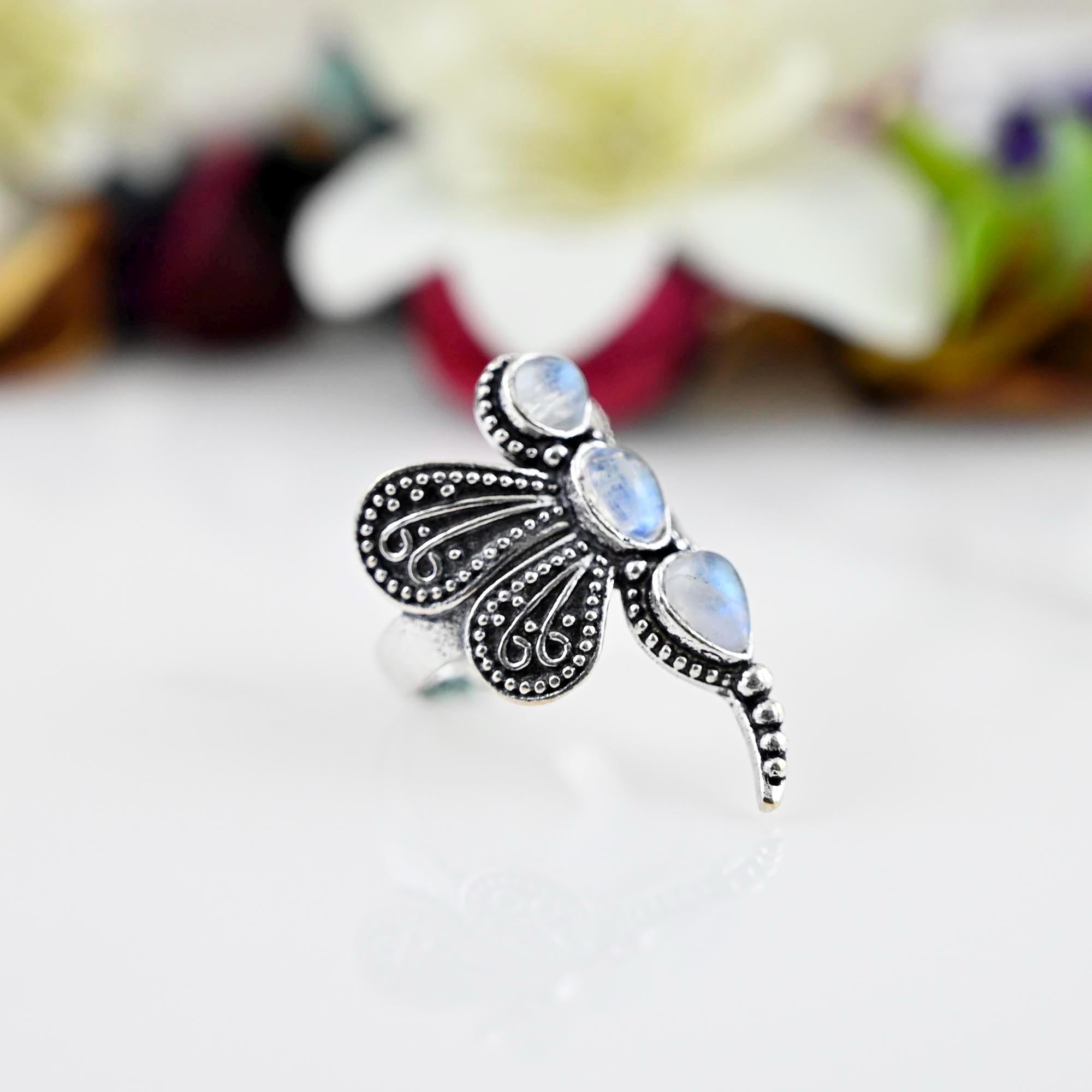 Moonstone Ring Silver Butterfly Ring, 925 Sterling Silver  Women Jewelry Gifts, Gift for Her, Mom Gift