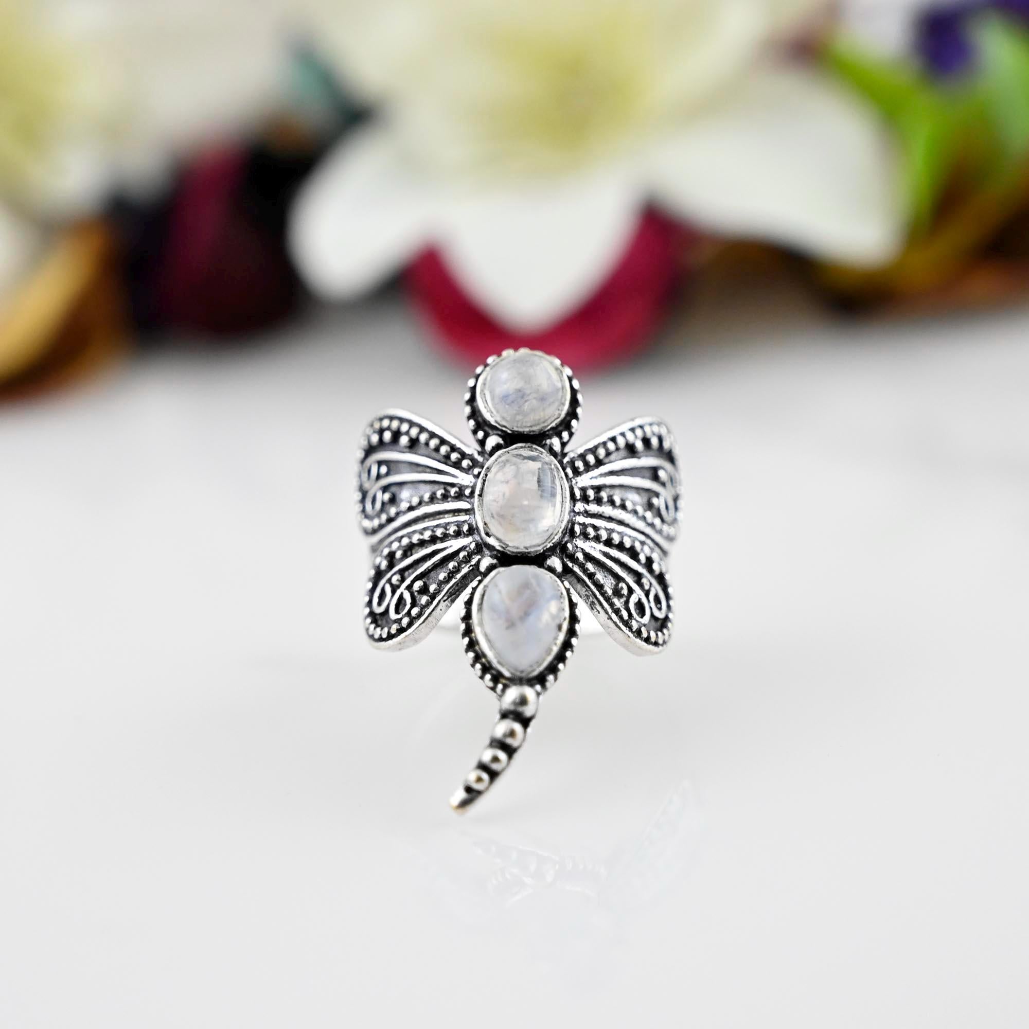 Moonstone Ring Silver Butterfly Ring, 925 Sterling Silver  Women Jewelry Gifts, Gift for Her, Mom Gift