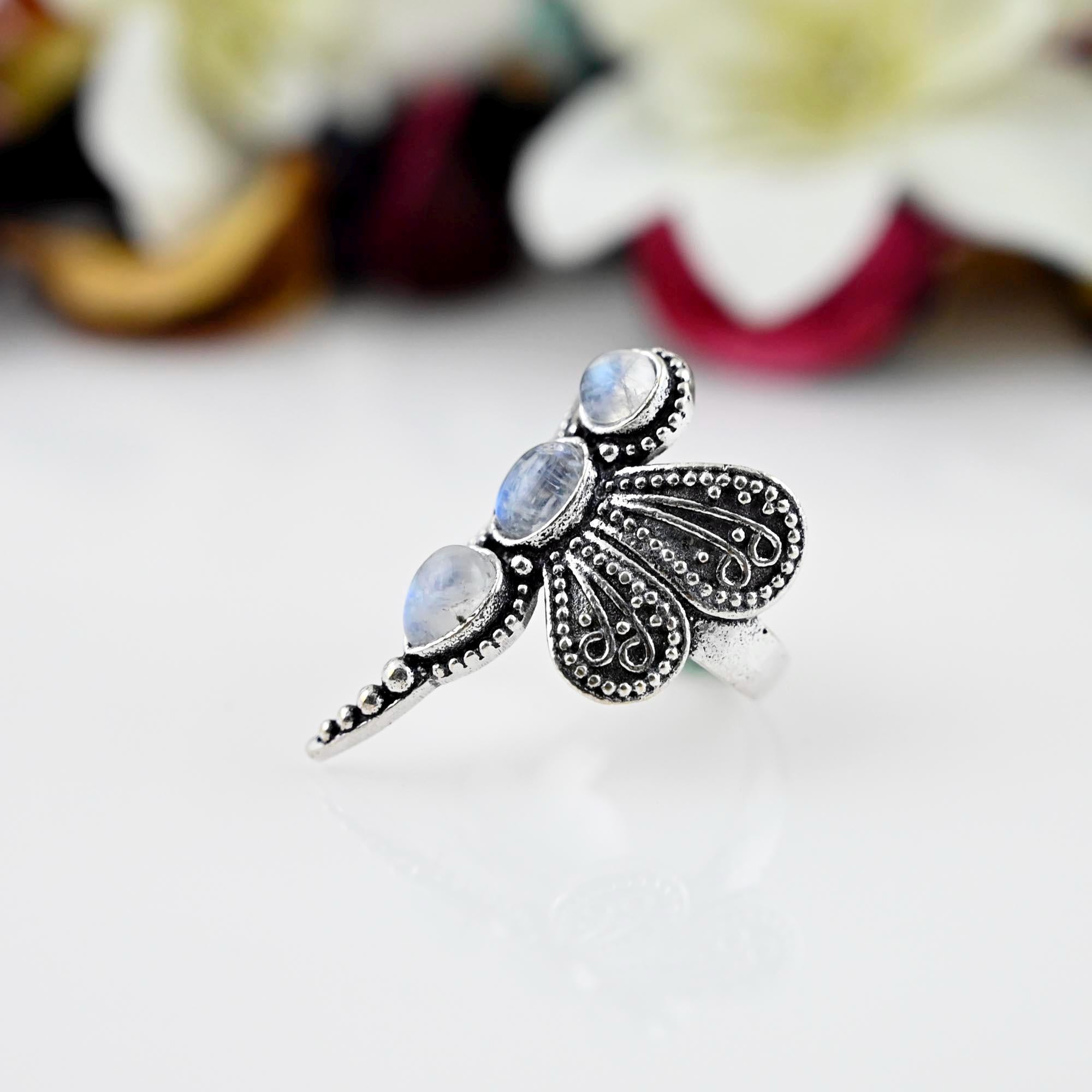 Moonstone Ring Silver Butterfly Ring, 925 Sterling Silver  Women Jewelry Gifts, Gift for Her, Mom Gift