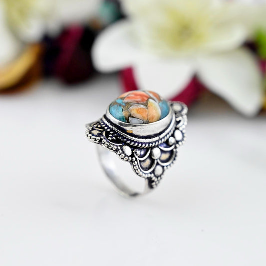 Oyster Turquoise Ring, Copper Turquoise Ring, 925 Sterling Silver Ring, Boho Turquoise Ring, Statement Ring, Ring for Women, Promise Ring