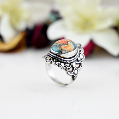 Oyster Turquoise Ring, Copper Turquoise Ring, 925 Sterling Silver Ring, Boho Turquoise Ring, Statement Ring, Ring for Women, Promise Ring