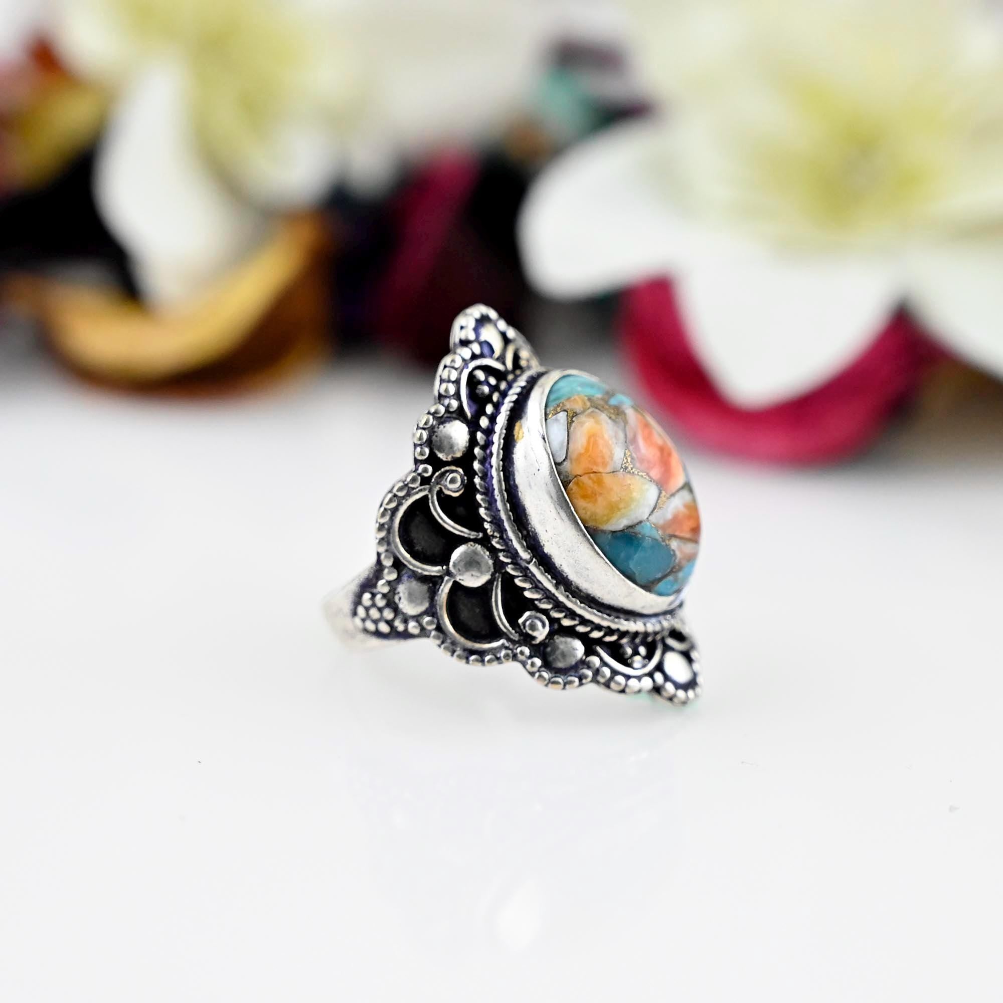 Oyster Turquoise Ring, Copper Turquoise Ring, 925 Sterling Silver Ring, Boho Turquoise Ring, Statement Ring, Ring for Women, Promise Ring