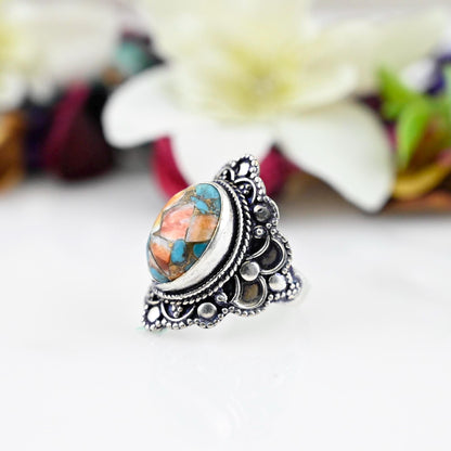 Oyster Turquoise Ring, Copper Turquoise Ring, 925 Sterling Silver Ring, Boho Turquoise Ring, Statement Ring, Ring for Women, Promise Ring