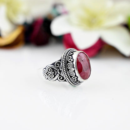 Ruby Stone Ring, Oval Shape Ring , Statement Ring, Faceted Gemstone Ring, Handmade Jewelry ,Designer Ring, Gift For Anniversary