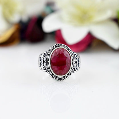 Ruby Stone Ring, Oval Shape Ring , Statement Ring, Faceted Gemstone Ring, Handmade Jewelry ,Designer Ring, Gift For Anniversary