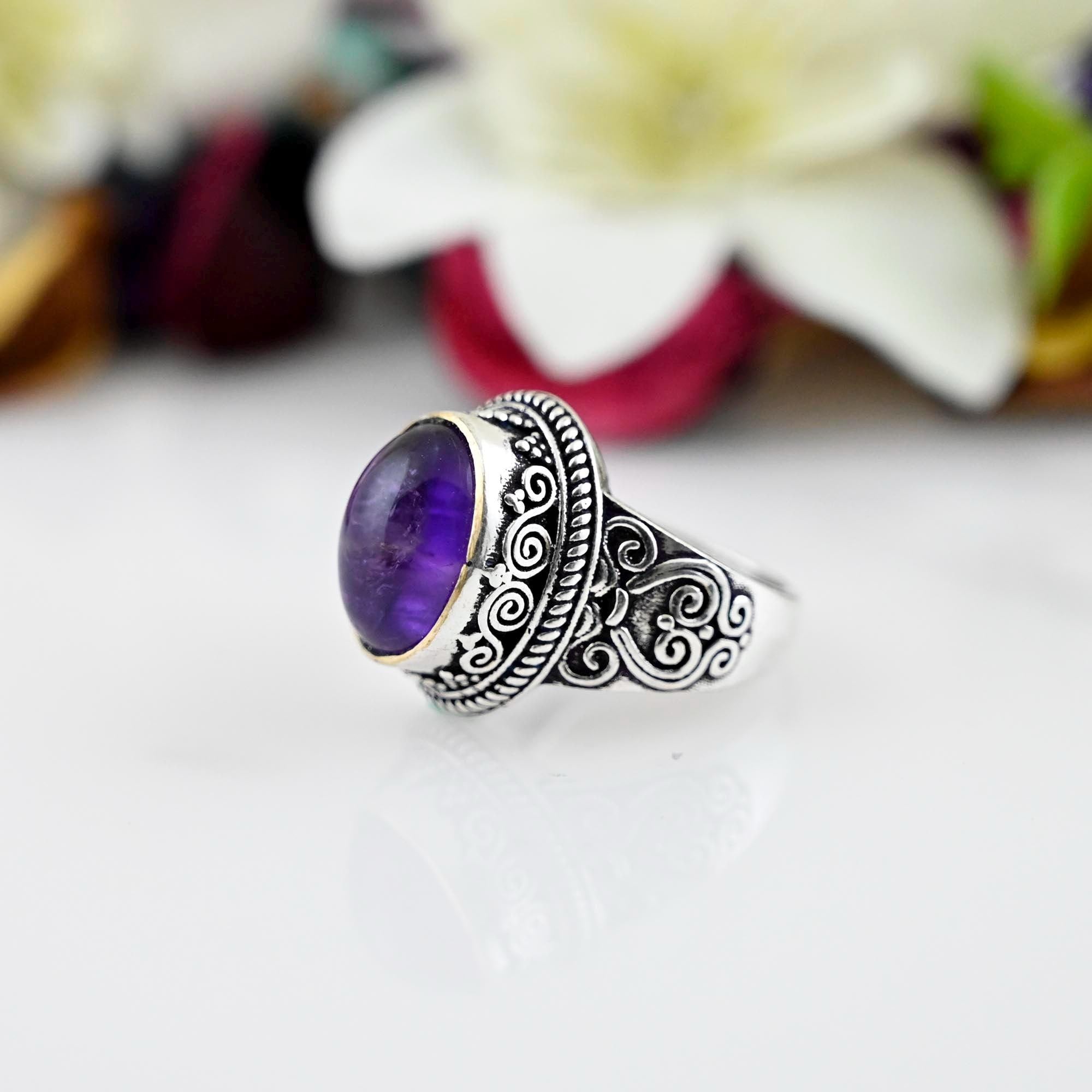 Purple Amethyst Ring, Handmade Ring, Sterling Silver Amethyst Ring, Large Amethyst Ring, Purple Amethyst Engagement Ring, Statement Ring