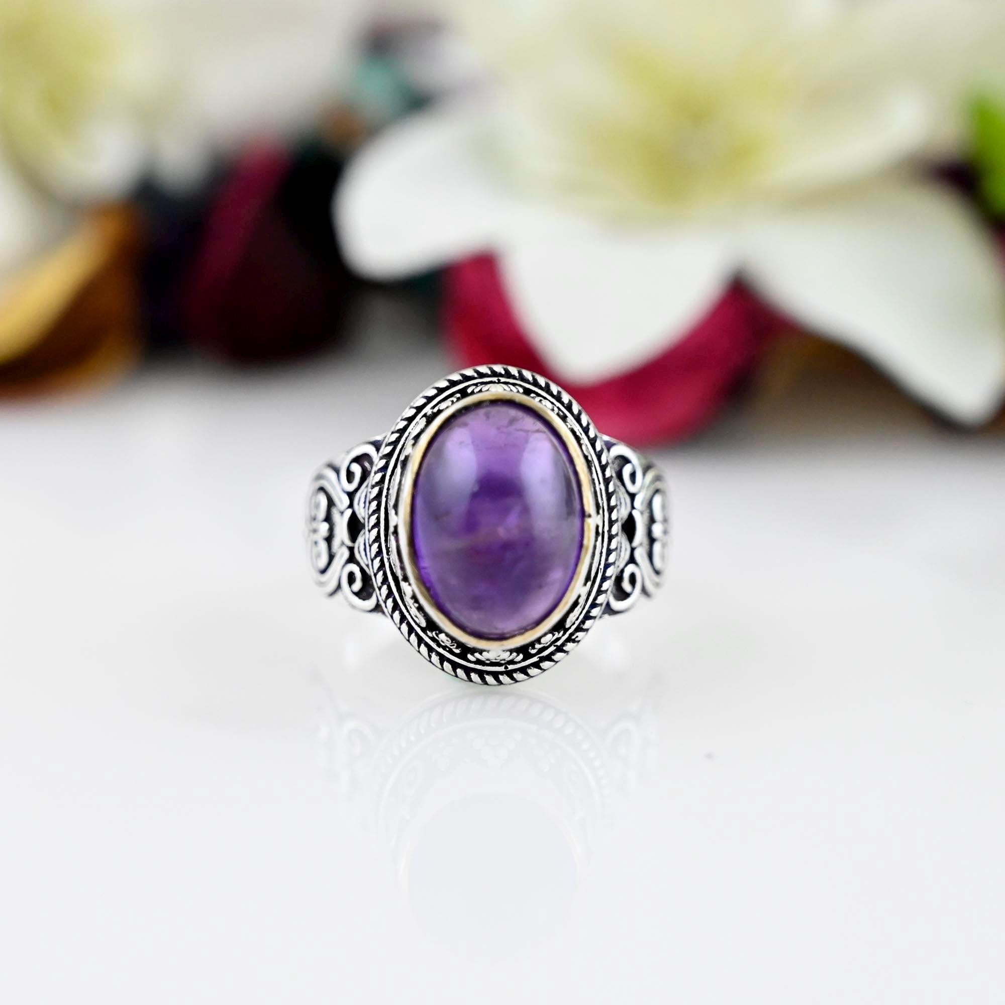 Purple Amethyst Ring, Handmade Ring, Sterling Silver Amethyst Ring, Large Amethyst Ring, Purple Amethyst Engagement Ring, Statement Ring