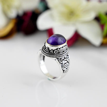 Purple Amethyst Ring, Handmade Ring, Sterling Silver Amethyst Ring, Large Amethyst Ring, Purple Amethyst Engagement Ring, Statement Ring