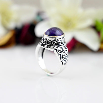 Purple Amethyst Ring, Handmade Ring, Sterling Silver Amethyst Ring, Large Amethyst Ring, Purple Amethyst Engagement Ring, Statement Ring