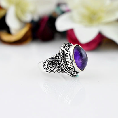 Purple Amethyst Ring, Handmade Ring, Sterling Silver Amethyst Ring, Large Amethyst Ring, Purple Amethyst Engagement Ring, Statement Ring