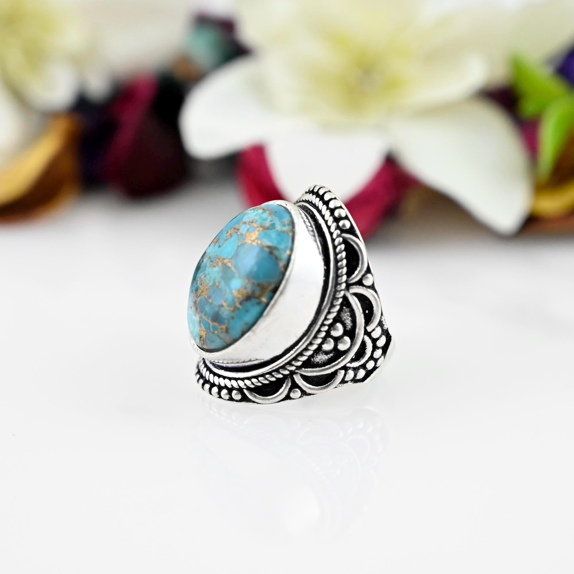 Genuine Turquoise Ring, Silver Turquoise Ring, Copper Turquoise Ring, Sterling Silver Ring, Blue Ring, Boho Turquoise Ring, Turquoise Ring