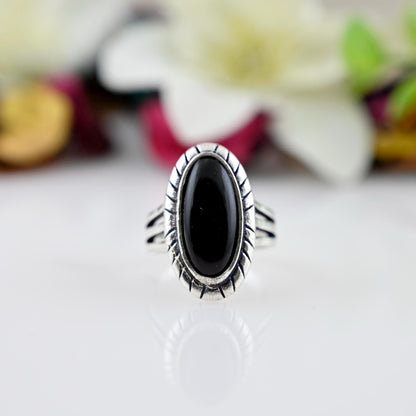 Black Onyx Ring, Women's Onyx Ring, Onyx Ring, Onyx Engagement Ring, Silver Onyx Ring, Mother's Day Gift, Black Stone Ring, Gold Onyx Ring