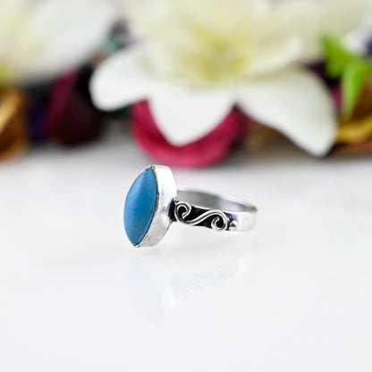 Turquoise Marquise Ring, Dainty Turquoise Ring, Turquoise Ring, Sterling Silver Ring, Boho Turquoise Ring, Gift for Her, urquoise Ring Women