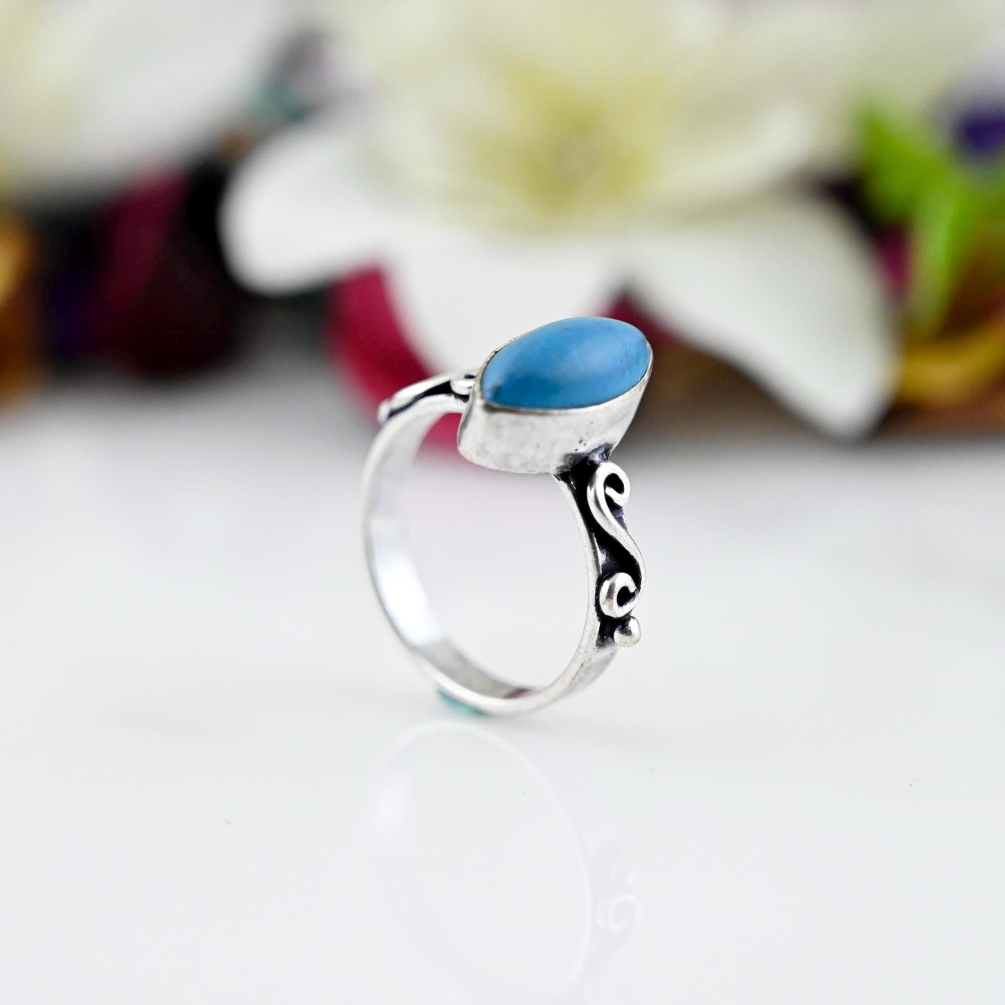 Turquoise Marquise Ring, Dainty Turquoise Ring, Turquoise Ring, Sterling Silver Ring, Boho Turquoise Ring, Gift for Her, urquoise Ring Women