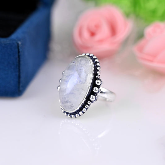 Rainbow Moonstone Ring, Blue Fire Moonstone Ring, Oval Moonstone Ring, Women Rainbow Moonstone Ring, Moonstone Engagement Ring, Promise Ring