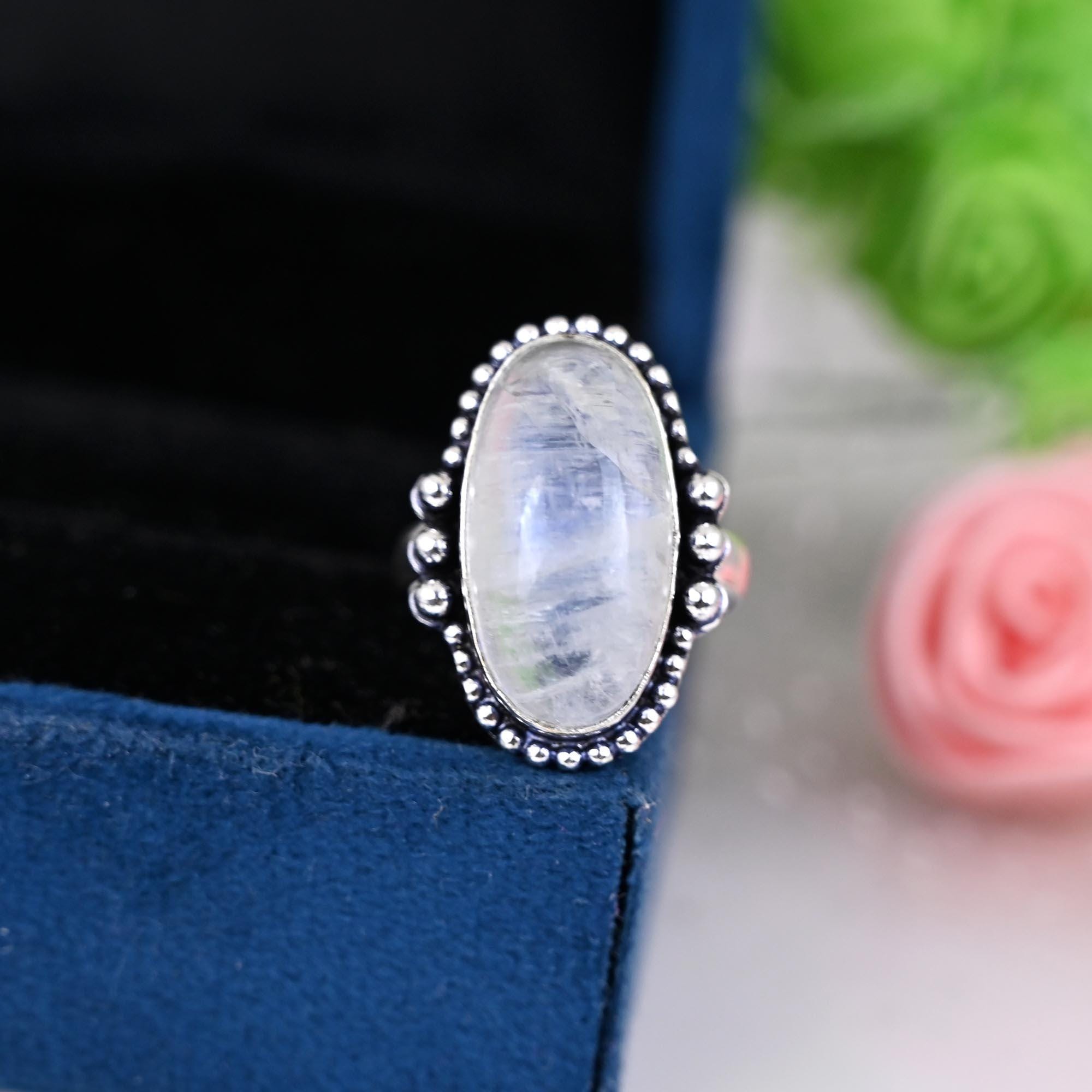 Rainbow Moonstone Ring, Blue Fire Moonstone Ring, Oval Moonstone Ring, Women Rainbow Moonstone Ring, Moonstone Engagement Ring, Promise Ring