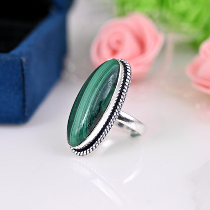 Boho Malachite Ring, Silver Malachite Ring, Malachite Ring, 925 Silver Ring, Sterling Silver Ring, Green Stone Ring, Mother's Day Gift