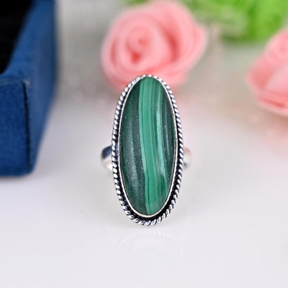 Boho Malachite Ring, Silver Malachite Ring, Malachite Ring, 925 Silver Ring, Sterling Silver Ring, Green Stone Ring, Mother's Day Gift