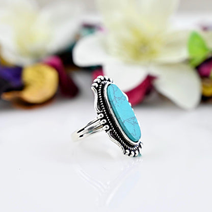 Turquoise Ring, Sterling Silver Ring for Women, Statement Ring with Stone, Boho Ring, Gemstone Ring, Bohemian Wanderlust Jewelry