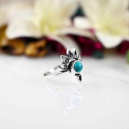 Dainty Turquoise Ring, Boho Rings, Crown Ring, Turquoise Statement Ring, Crown Stacking Ring, Stackable Turquoise Ring Bridesmaid gift