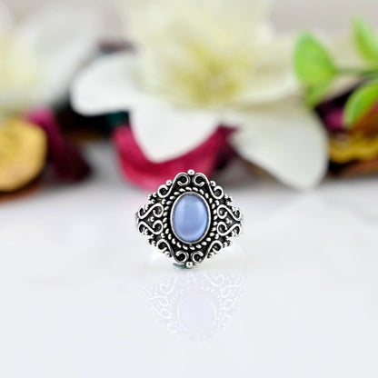 Natural Blue Chalcedony Ring-Handmade Silver Ring-925 Sterling Silver Ring-Oval Blue Chalcedony Ring-Promise Ring-Sagittarius Birthstone