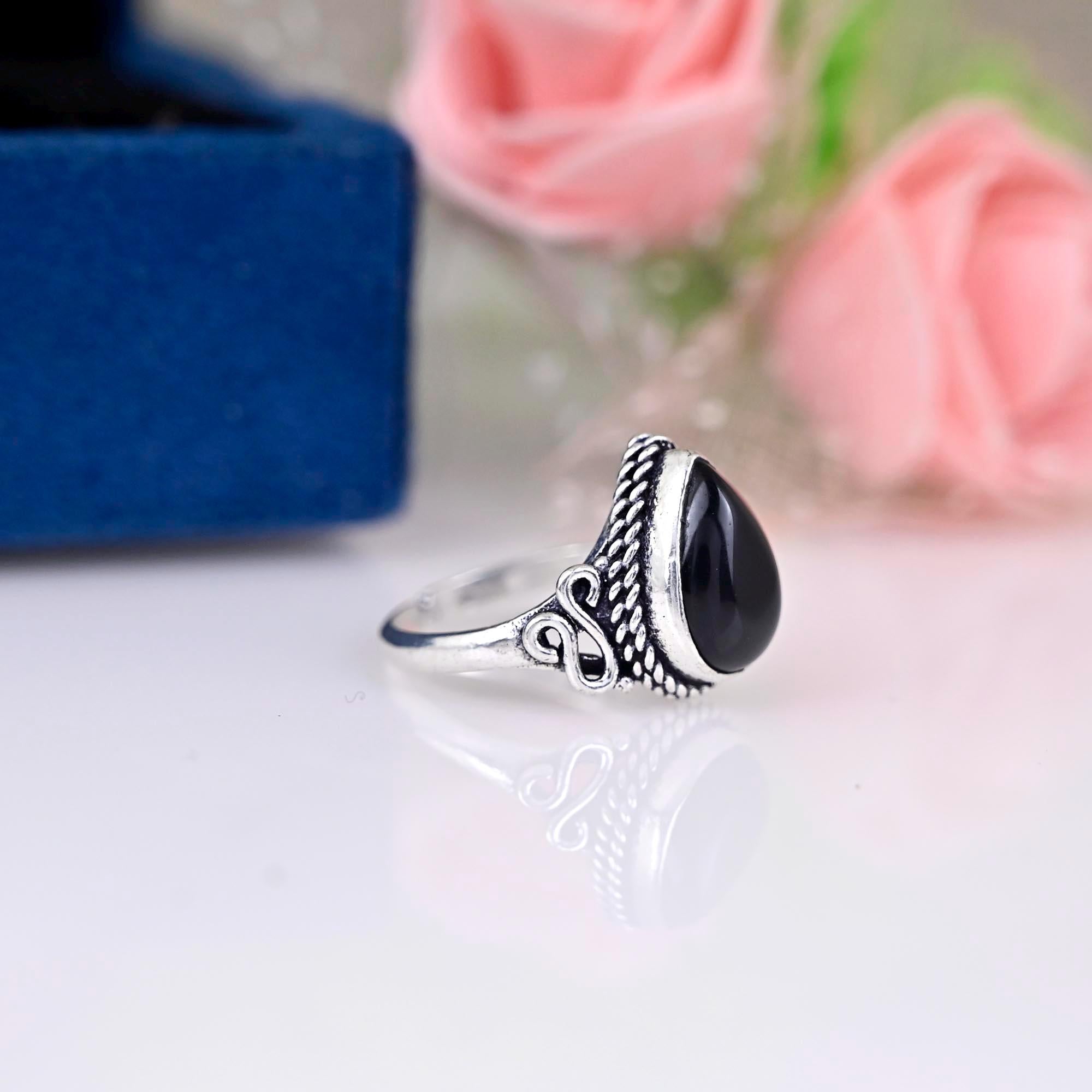 black obsidian ring for women ,obsidian engagement ring, obsidian silver ring, gemstone ring, sterling silver, birthday gift women